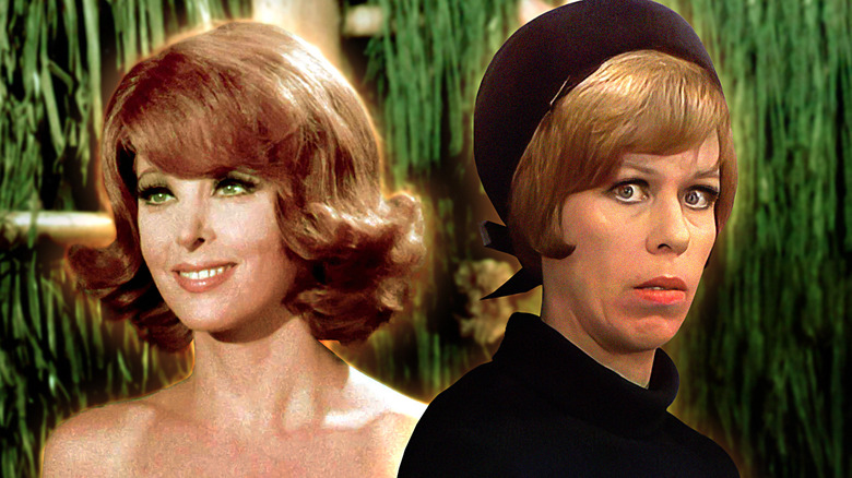 Tina Louise and Carol Burnett in a bamboo hut