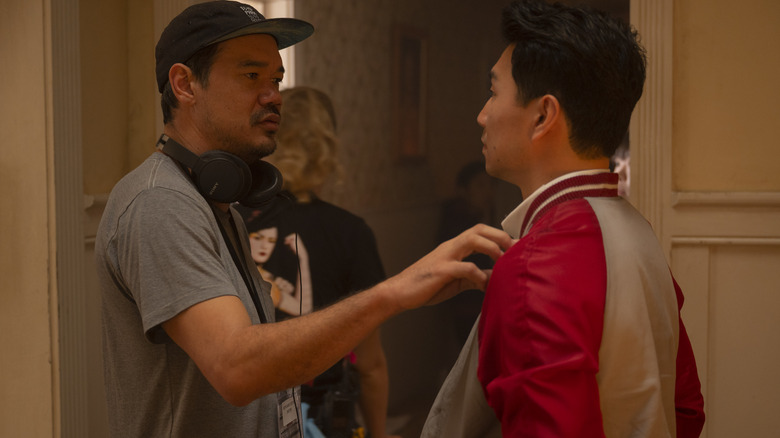 Destin Daniel Cretton and Simu Liu on the set of Shang-Chi