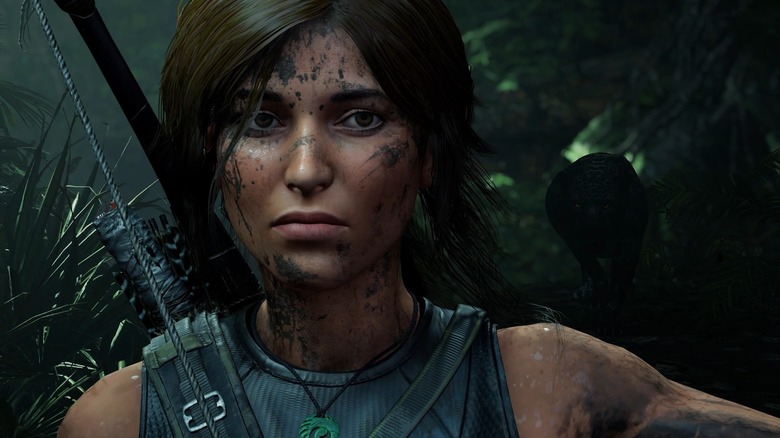 Lara Croft covered in dirt in Shadow of the Tomb Raider