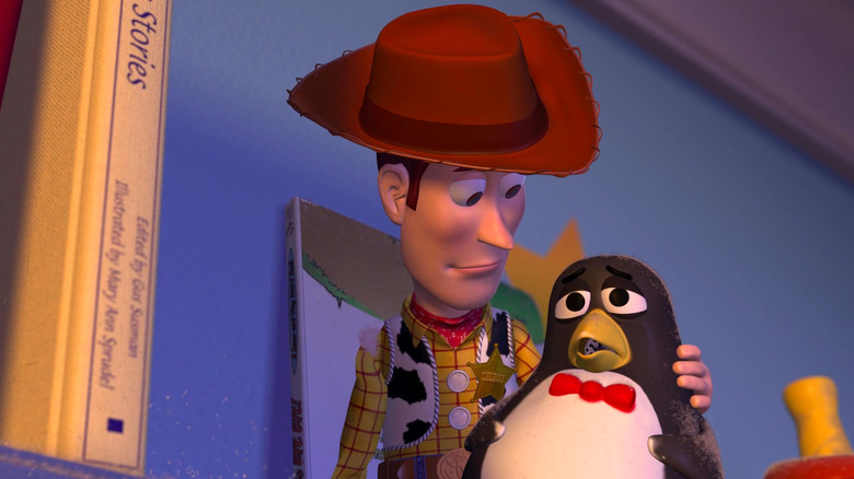 Woody consoles Wheezy in Toy Story 2