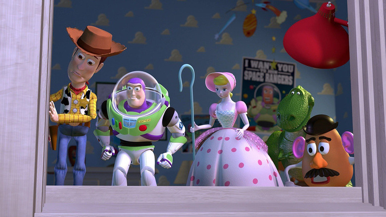 Woody, Buzz, Bo Pee, Rex, and Mr. Potato Head in Toy Story