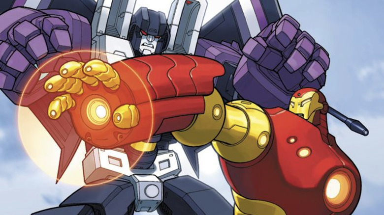 Iron Man fighting the Decepticon Skywarp