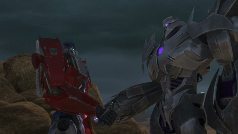 Transformers Prime Optimus Megatron handshake