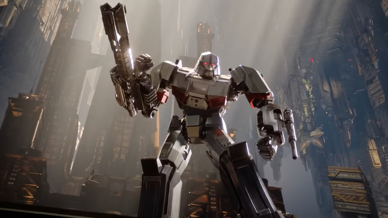 Transformers One Megatron standing tall shouting 