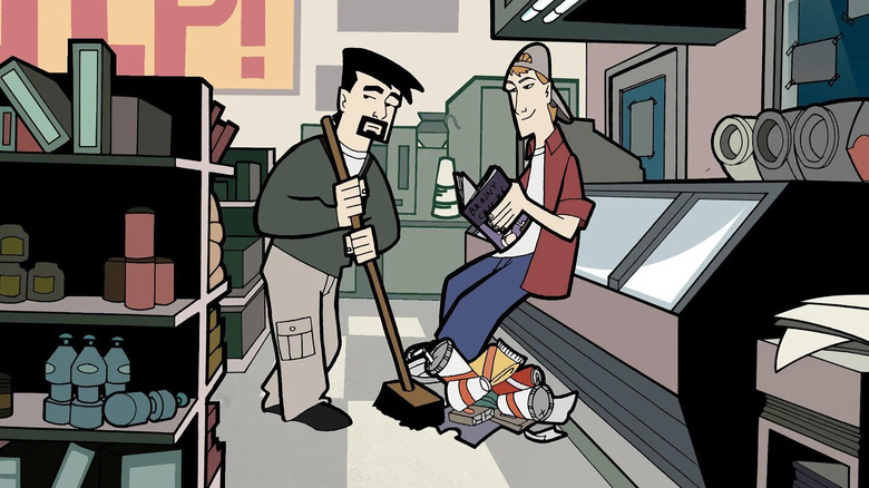 Dante and Randal cleaning up the Quick Stop in "Clerks: The Animated Series"