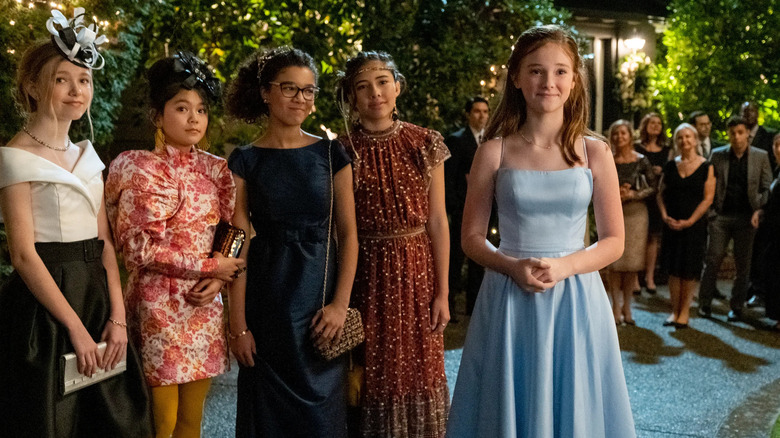 Shay Rudolph, Xochitl Gomez, Malia Baker, Sophie Grace, and Momona Tamada in The Baby-sitters Club