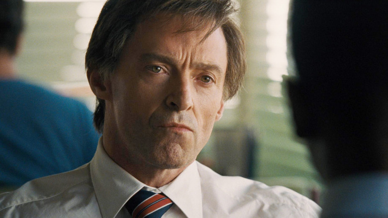 Hugh Jackman looking pensive in The Front Runner