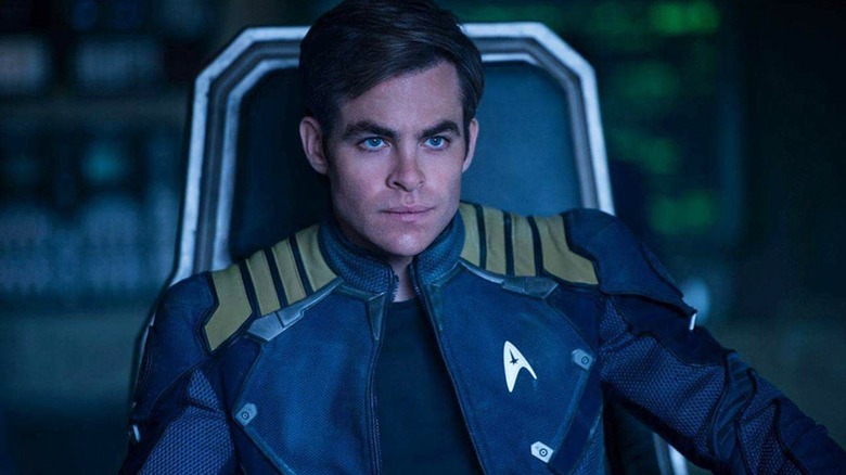 Kirk in the captain's chair in Star Trek Beyond.