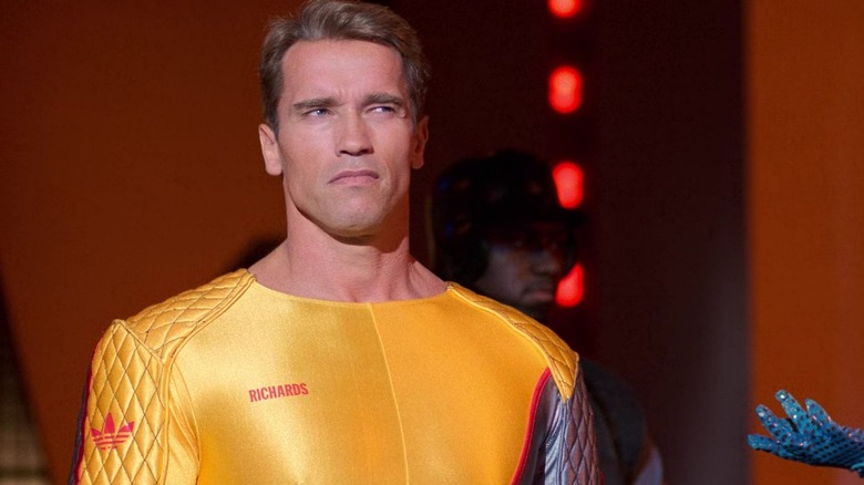 Arnold Schwarzenegger as Ben Richards in his yellow Adidas Running Man outfit