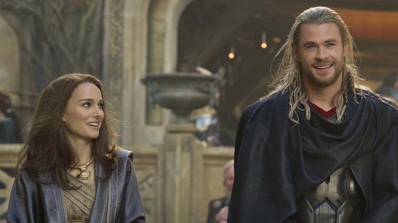 Chris Hemsworth and Natalie Portman as Thor and Jane Foster