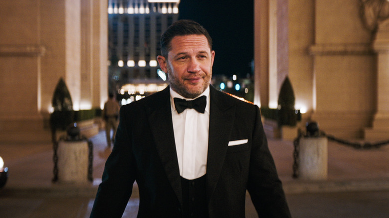 Tom Hardy wearing a tuxedo as Eddie Brock in Venom: The Last Dance