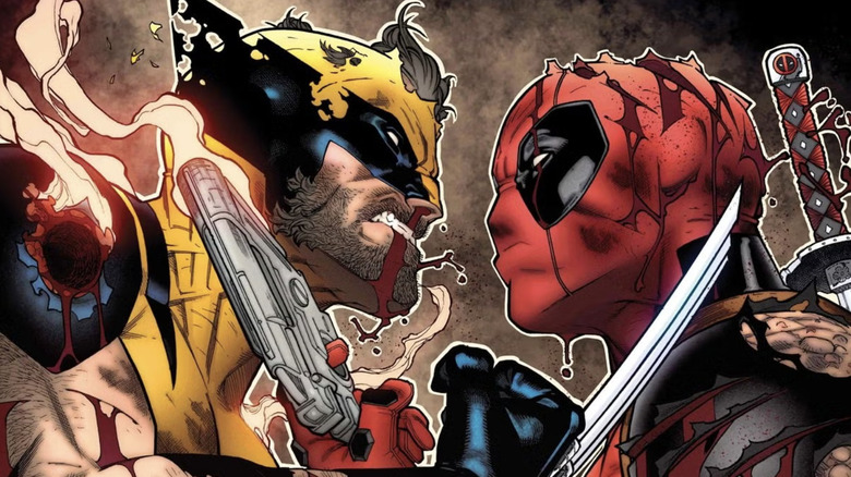 Wolverine and Deadpool in each other's faces marvel