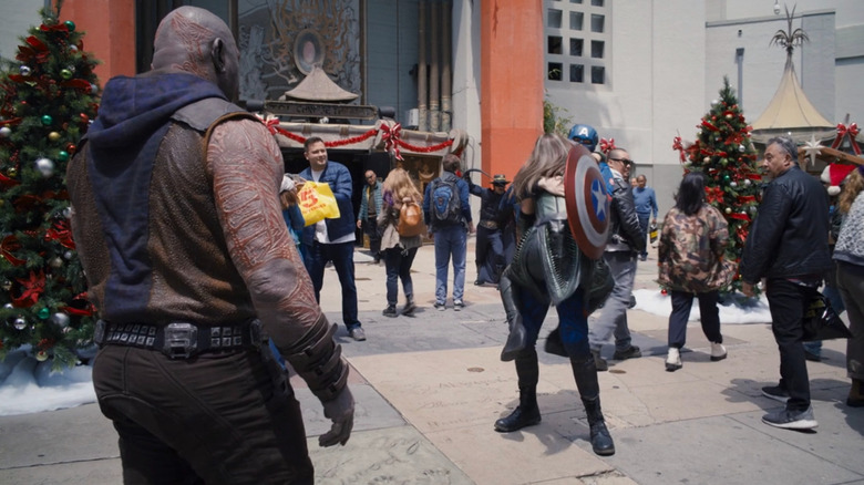 Pom Klementieff and Dave Bautista in The Guardians of the Galaxy Holiday Special