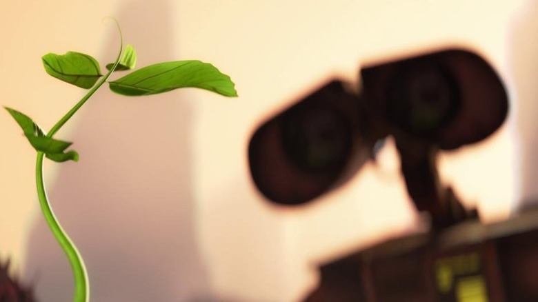 A green sprout growing in WALL-E