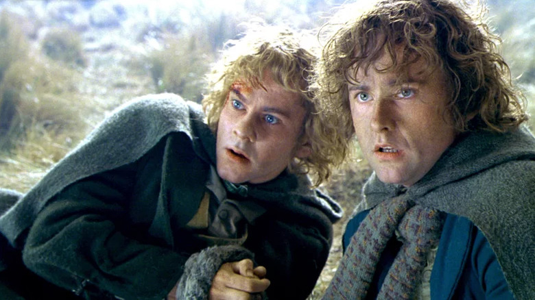 Mery and Pippin look in distress while bound in The Two Towers