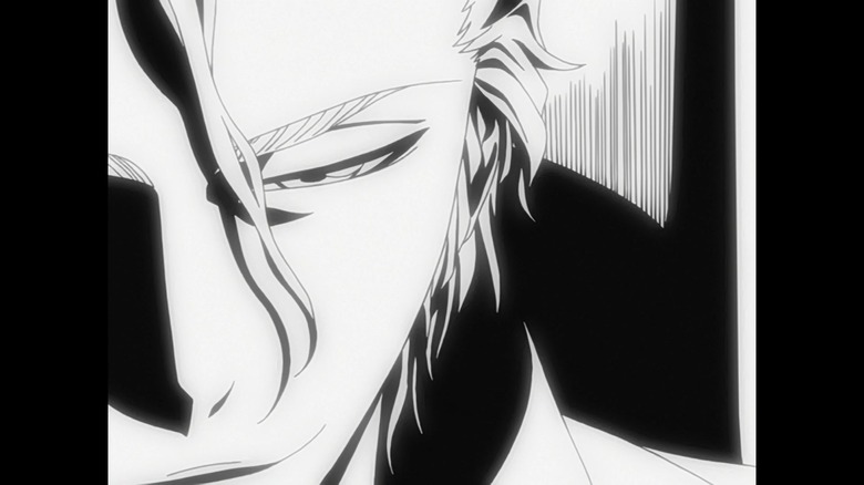 bleach grim smirking black and white aizen