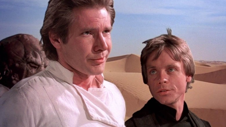 Han and Luke talking on Tatooine in Star Wars: Return of the Jedi