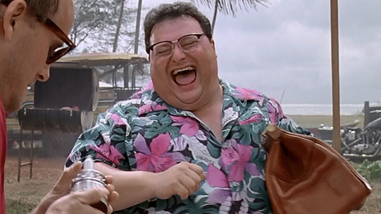 Dennis Nedry is a little too happy in Jurassic Park