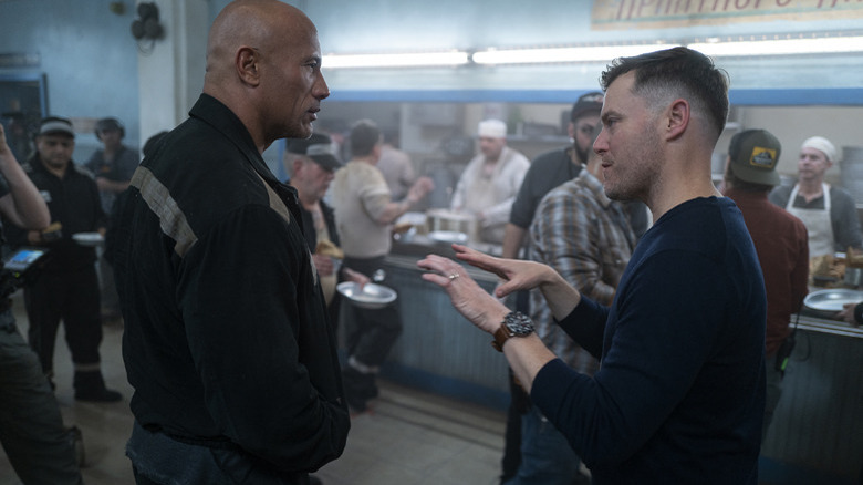 Dwayne Johnson and Rawson Marshall Thurber on the Red Notice set