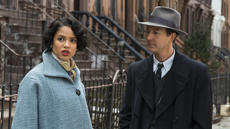 Gugu Mbatha-Raw and Edward Norton in Motherless Brooklyn