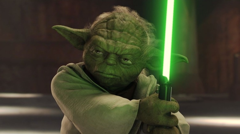 Yoda turns on lightsaber on Geonosis