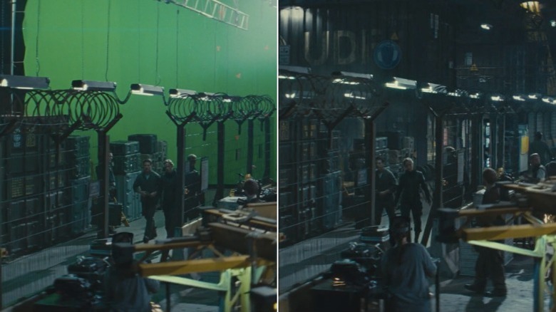 Edge of Tomorrow Tom Cruise and Emily Blunt in armory set