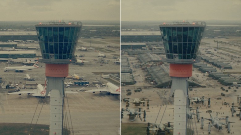 Edge of Tomorrow Heathrow airport before and after VFX