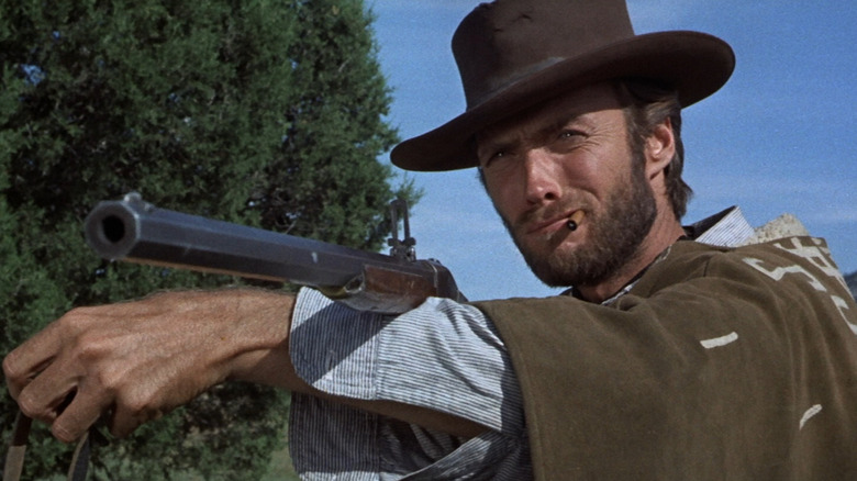 Blondie, about to shoot his gun in The Good, the Bad, and the Ugly