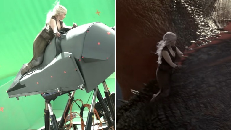 Daenerys riding Drogon in Game of Thrones