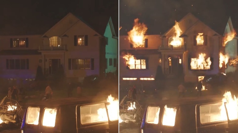 Fire in a Guilty Remnant house in The Leftovers