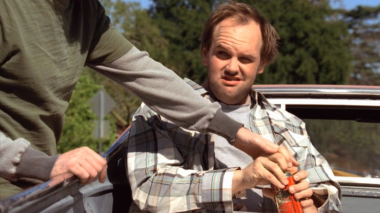 Ethan Suplee as Randy looking up while cracking a beer on My Name Is Earl