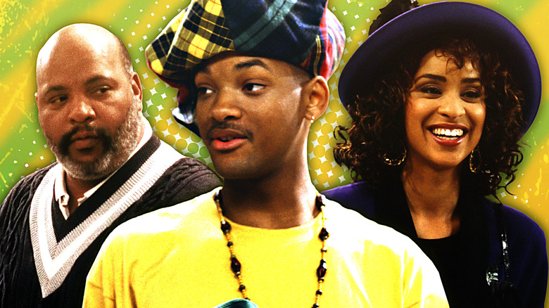 James Avery as Uncle Phil, Will Smith as Will Smith, and Karyn Parsons as Hilary in The Fresh Prince of Bel-Air