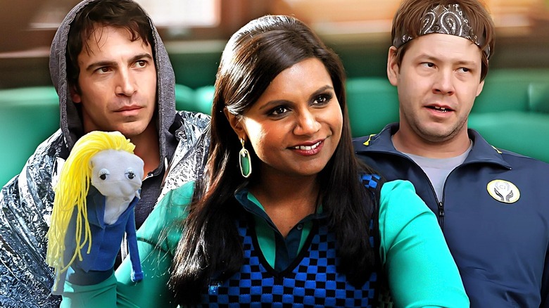 A composite image of Chris Messina as Danny, Mindy Kaling as Mindy, and Ike Barinholtz as Morgan, on The Mindy Project