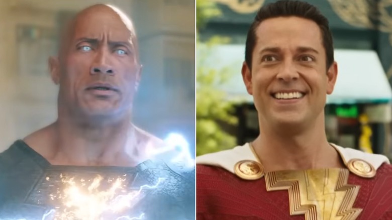 Dwayne Johnson in Black Adam and Zachary Levi in Shazam! Fury of the Gods