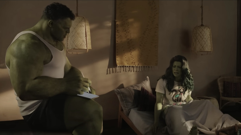 Mark Ruffalo and Tatiana Maslany in She-Hulk: Attorney at Law