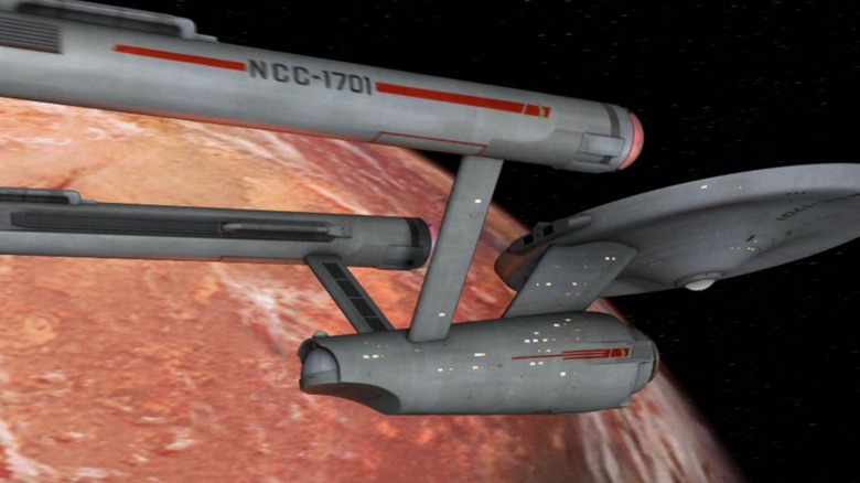 A glory shot of the Enterprise on 