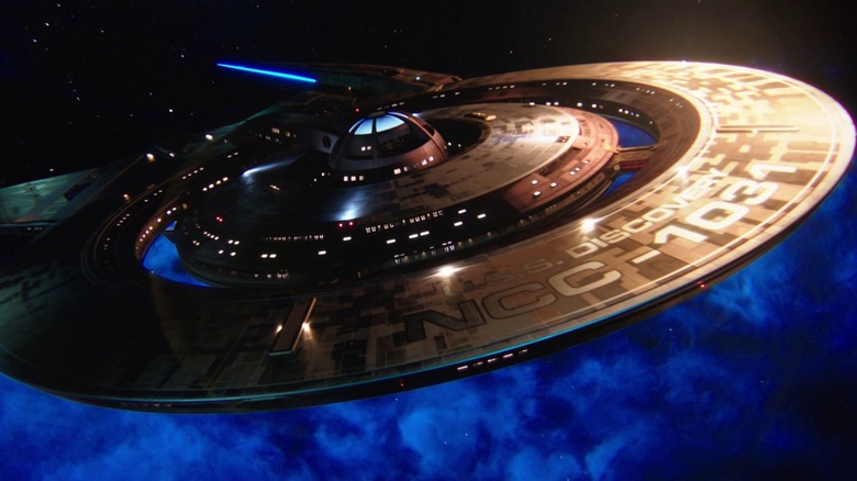 An exterior shot of the U.S.S. Discovery on Star Trek: Discovery