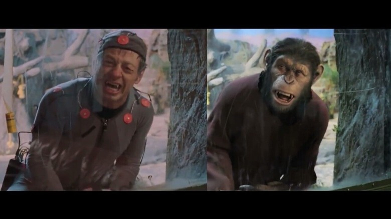 Andy Serkis and Caesar crying through the window in Rise of the Planet of the Apes