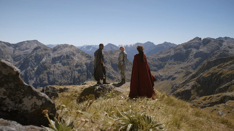 Ismael Cruz Córdova, Morfydd Clark, and Cynthia Addai-Robinson in The Lord of the Rings: The Rings of Power