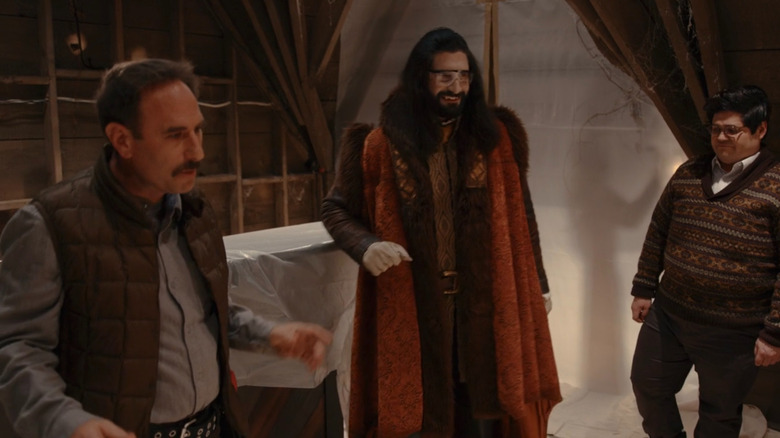 Randy Sklar, Kayvan Novak, and Harvey Guillén in What We Do in the Shadows