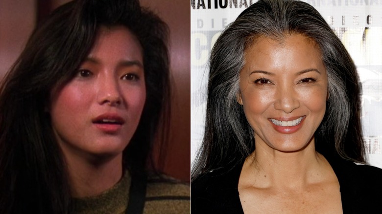 A split image of Kelly Hu in Jason Takes Manhattan and recently