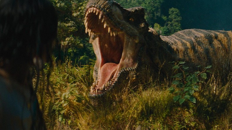 The T-rex roaring in Jurassic World Rebirth