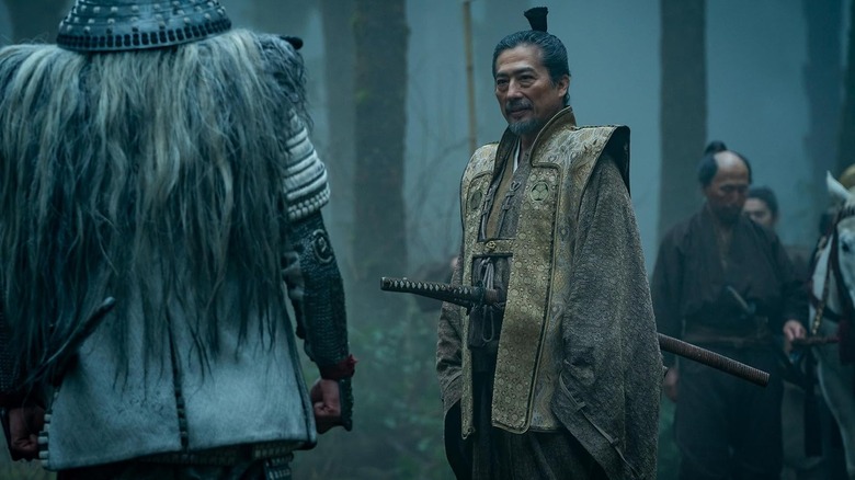 Hiroyuki Sanada's Lord Yoshii encountering a warrior in the forest in Shogun