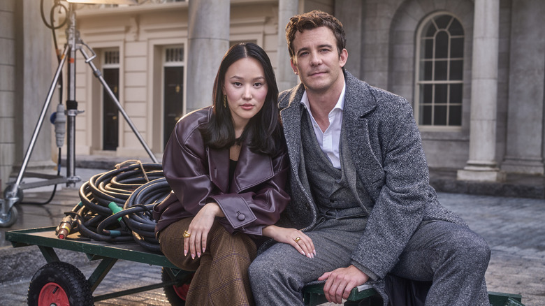 Yerin Ha and Luke Thompson on the set of Bridgerton Season 4