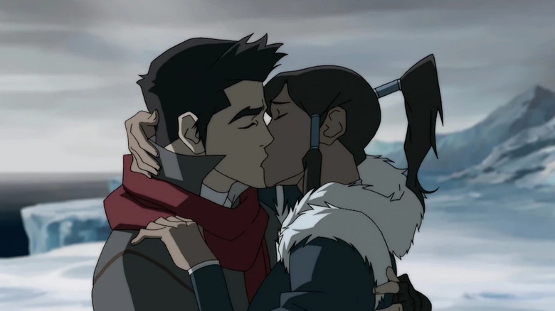 Legend of Korra Mako and Korra kissing