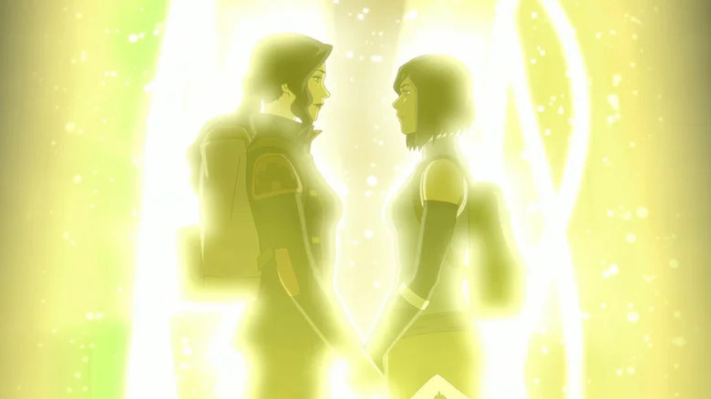 The Legend of Korra final shot Korra and Asami embracing inside spirit world portal