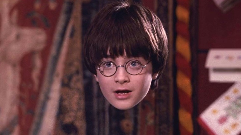 Harry's floating head wearing the Invisibility Cloak in Harry Potter and the Sorcerer's Stone