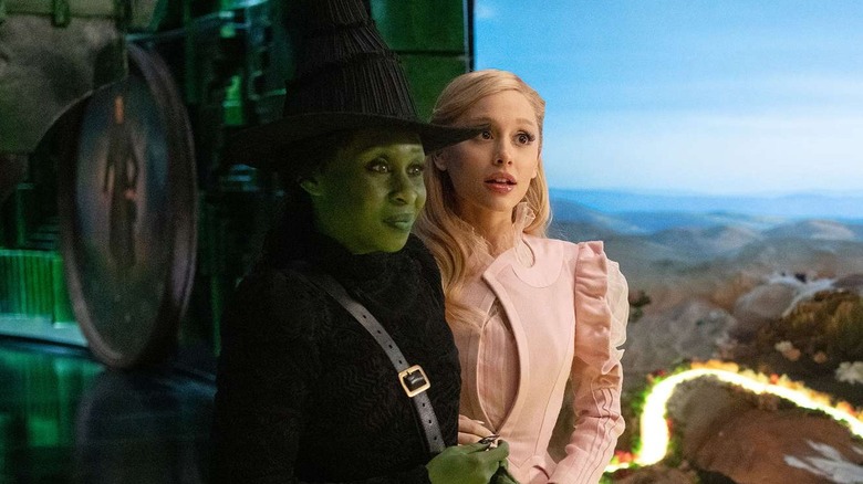 Elphaba and Glinda watching the Wizard sing in Wicked