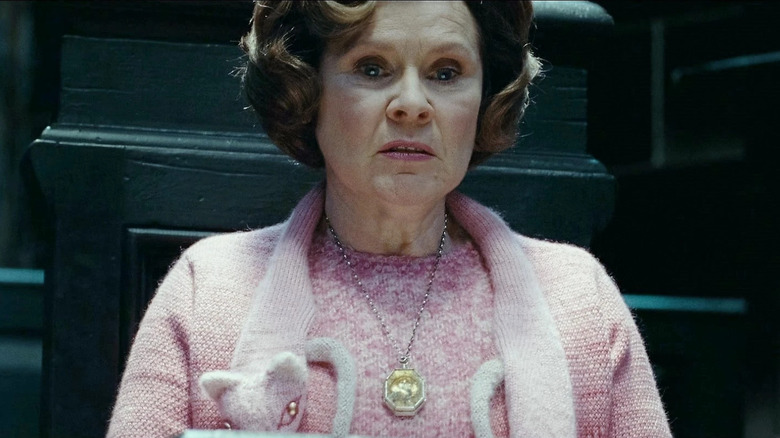 Dolores Umbridge wearing R.A.B.'s locket in Harry Potter and the Deathly Hallows: Part 1