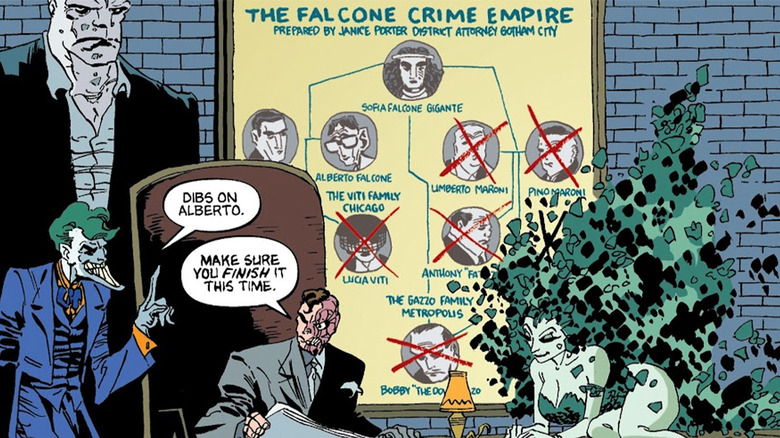 Two-Face and his band of rogues conspire to destroy the Falcone crime empire in Batman: The Long Halloween